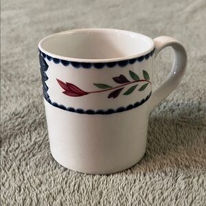 Adams “Lancaster” White Mug with Blue Trim and Red Floral Accent